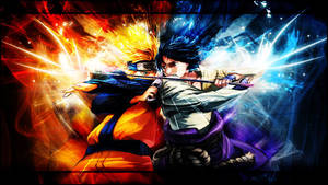 Naruto Uzumaki versus Sasuke Uchiha din satul frunzei, pregătiți de luptă.