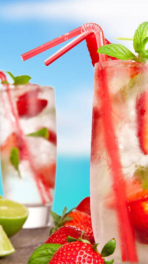 Wallpaper băuturi tropicale Zesty Strawberry Tom Collins — 9:16 Fundal