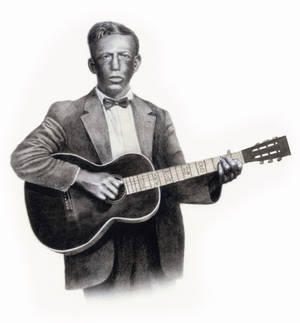 Bluesmanul american Charley Patton cu o chitară — Alb negru estetic GIF Fundal