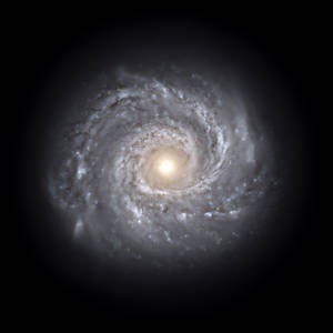 Un fundal uimitor cu galaxie spirală, stele și corp ceresc.