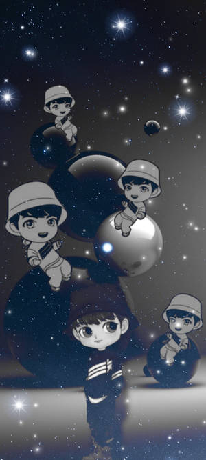 Wallpaper BTS Tinytan Jungkook Alb Negru — Honor Play 80 Pro Fundal