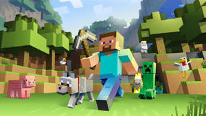 Minecraft Steve alergând purtând târnăcop unealtă minieră wallpaper
