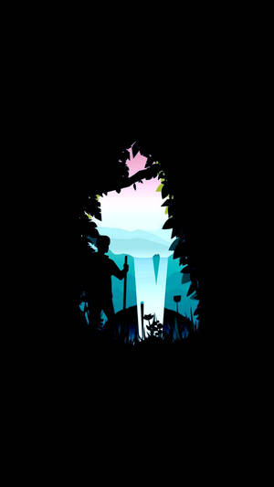 Fond de ecran AMOLED cu un om care face drumeție și un fundal de natură în culori frumoase. — AMOLED Fundal