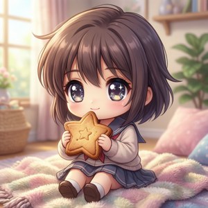 Chibi Ushio ținând fericită un fursec în formă de stea — Infinix Zero Fundal