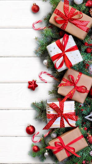 Wallpaper cu cadouri festive de Crăciun estetice — 9:16 Fundal
