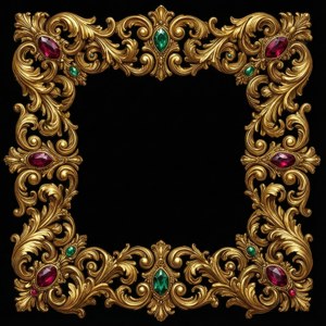 Bordură barocă SVG ornamentată, cu volute aurii pe fond negru. — Pixel Watch 5 Fundal