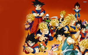 Dragon Ball Z Super Saiyeni San Goku, Vegeta, Gohan, Goten și alte personaje.