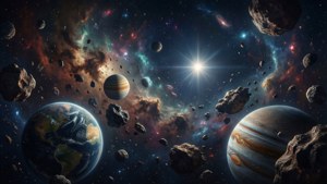 Planete și asteroizi în spațiul adânc, fundal ultrawide. — 2560x1080 Fundal