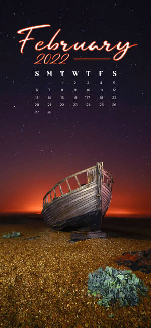 Wallpaper calendar februarie 2022 pe plajă — iPhone 17 Pro Fundal