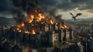 Capitala Regelui arde în timp ce Daenerys atacă — Game of thrones sezonul 8 Fundal