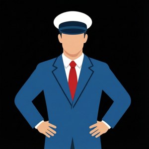 Un personaj căpitan vectorial plat minimalist, cu linii curate. — True Black Fundal