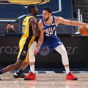 Fond de ecran Caris Levert împotriva lui Ben Simmons — 1:1 Fundal