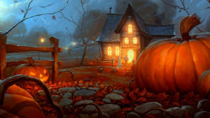Casă de Halloween Vintage în Pădure — Vintage Halloween Fundal