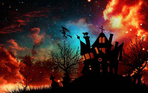 Casa Vrăjitoarei de Halloween cu Aesthetic Drăguț — Drăguț estetic Halloween Fundal