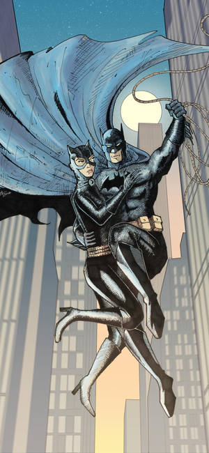 Wallpaper Catwoman și Batman zburând — iPhone 12 mini Fundal