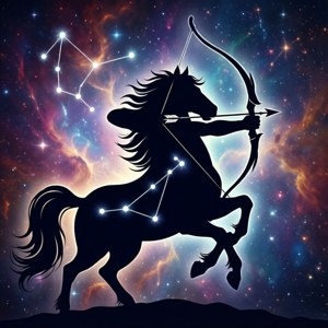 Siluetă simplă a unui centaur archer cu nebuloasă și constelație — Galaxy Watch Fundal