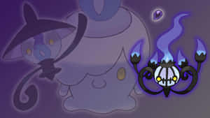 Chandelure cu Silueta lui Lampent și Litwick — Anime desktop Fundal