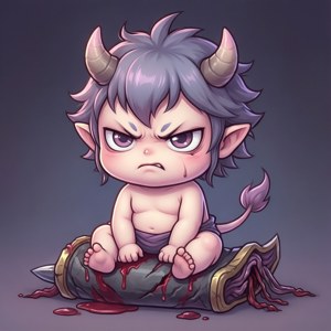 Adorabilă versiune chibi a lui Sukuna ca bebeluș cu fața morocănoasă. — Galaxy Watch Fundal