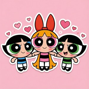 Tapet în stil autocolant chibi cu drăguțele Powerpuff Girls de culoare neagră — Pixel Watch 5 Fundal