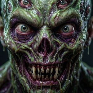 Un prim-plan hiper-detaliat al feței monstruoase a unui necromorf. imagine de fundal