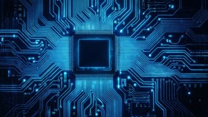 Model futurist de placă de circuit neon albastru — Albastru neon Fundal