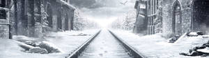 Wallpaper clădire Metro Exodus în zăpadă — 32:9 Fundal
