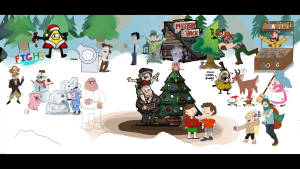 Tapet colaj de Crăciun cu personaje animate — Colaj de Crăciun Fundal