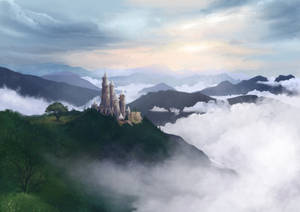 Wallpaper preview castel, ceață, pădure, artă — Zori Fundal