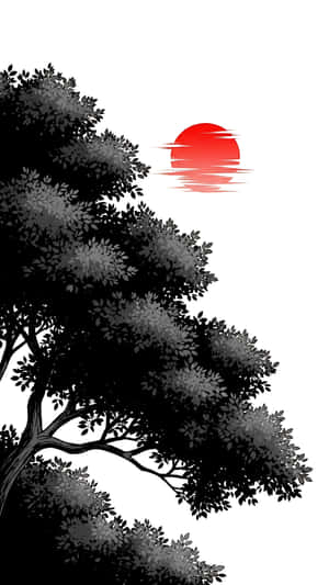 cerneală, copac, soare, minimalist — 1440x2560 Fundal