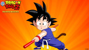 Tapet cu copilul Goku pe fundalul unui poster Dragon Ball Z portocaliu. — Dragon ball z GIF Fundal