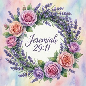 Coroană florală în acuarela cu wallpaper Ieremia 29:11 — Pixel Watch 4 Fundal