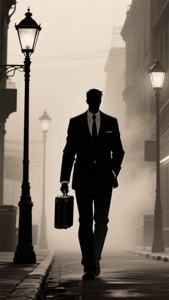 Tapet anime noir negru cu un bărbat în costum în ceață. — Anime negru Fundal