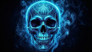 Craniu neon albastru strălucitor cu modele tribale imagine de fundal