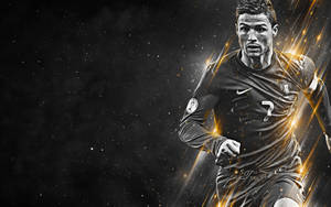 Cristiano Ronaldo fundal de perete negru și auriu.