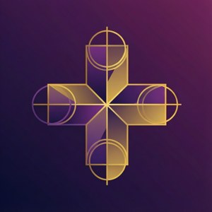 Cruce geometrică abstractă modernă, cu gradient violet și auriu. — Pixel Watch 3 Fundal