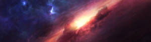 Wallpaper nebuloasă spațială roz. — 5120x1440 Fundal