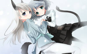 Tapet cuplu lesbian pisică anime — Anime Lesbian Fundal