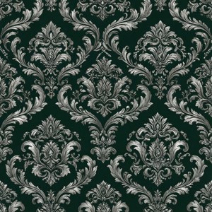 Ornamental damask argintiu pe verde închis pentru un wallpaper regal în estetică Slytherin.