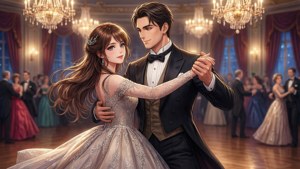 Cuplu anime dansând la un bal — Anime cuplu GIF Fundal