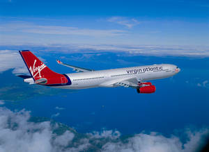 Decolarea Avionului Virgin Atlantic — Cerul albastru Fundal