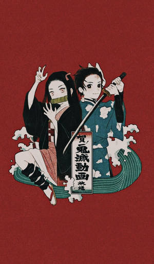 Demon Slayer Telefon Tanjiro și Nezuko — Demon slayer telefon Fundal