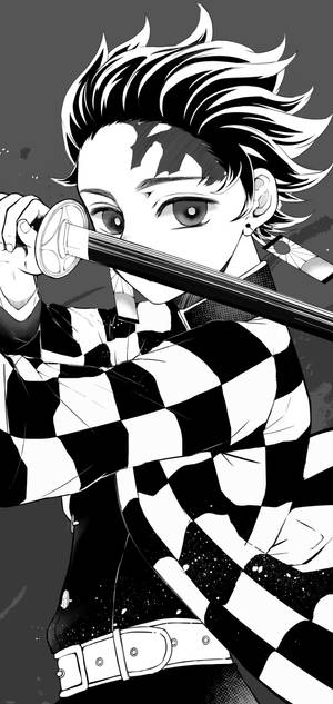 Demon Slayer Alb-Negru — Galaxy A27 Fundal
