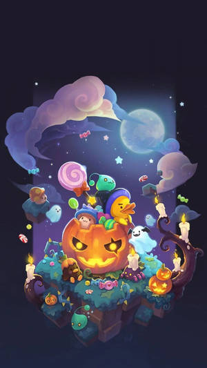 Fond de ecran desen animat Halloween în dovleac