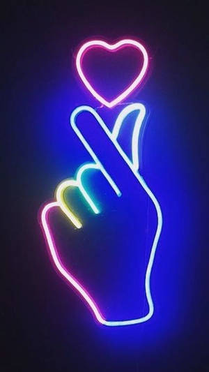 Lumină Neon Cu Design Inimă Cu Degete — Neon Fundal
