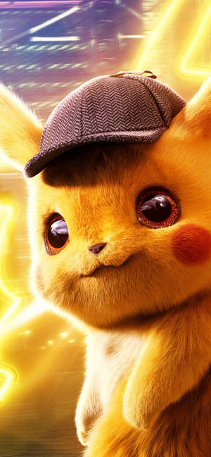 Fond de ecran Detective Pikachu cu lumini neon galbene — iPhone 12 Fundal