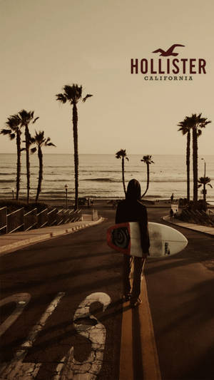 Wallpaper bărbat Hollister cu logo pe placa de surf — 9:16 Fundal