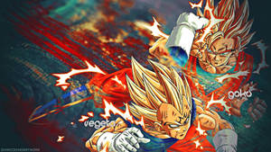 Dragon Ball Z San Goku și Vegeta luptându-se, personajele anime super saiyan.