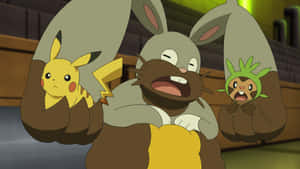 Diggersby cu Pikachu și Chespin — Pikachu Fundal