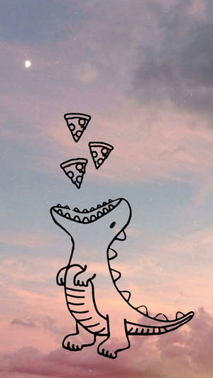 Dinozaur drăguț mâncând pizza pe cer — Dinozaur drăguț Fundal