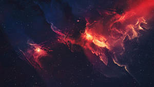 Fond de ecran cu galaxie roșie și erupții galbene. — 1600x900 Fundal